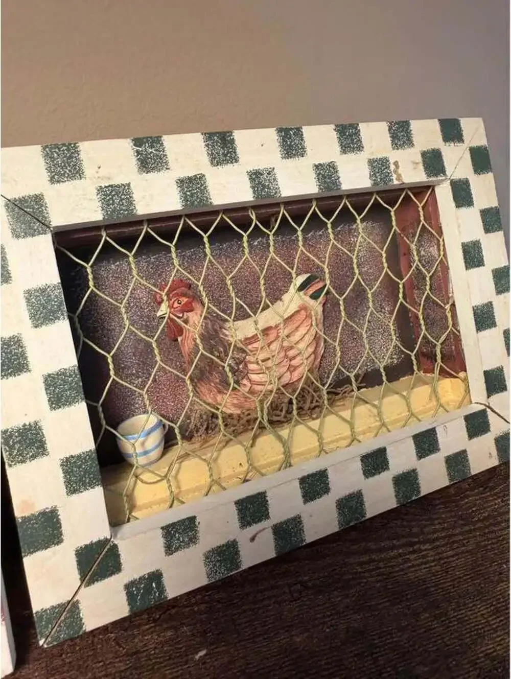 Pair of Chicken and Rooster Shadow Box Wall Art